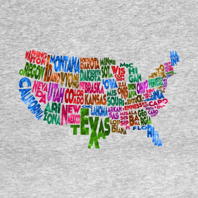 Colorful and Typographic USA Map by inspirowl